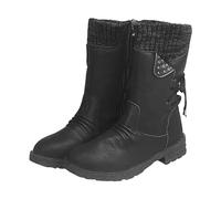 cfpqv Bottes d'hiver à lacets pour femme - Doublées plates - Bottes d'hiver chaudes et imperméables - Légères - Rétro - Avec fermeture éclair latérale - Antidérapantes, Noir , 35 EU