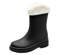 cfpqv Bottes en caoutchouc pour femme - Bottes de pluie mi-hautes - Doublées - Imperméables - Antidérapantes - Bottes de jardin Wellington - Bottines de pluie, Noir , 40 EU