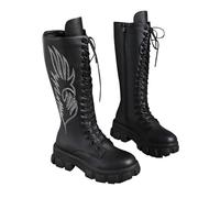 cfpqv Bottes longues à lacets pour femme - Tige large - Bottes longues épaisses - Bottes à lacets - Bottes d'hiver en cuir - Bottes d'extérieur coupe-vent - Bottes de transition légères et chaudes