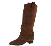 cfpqv Bottes souples pour femme avec talon au genou - Bottes larges pointues pour femme - Bottes longues pliantes - Bottes d'hiver chaudes pour femme - Bottes d'extérieur coupe-vent - Résistantes à