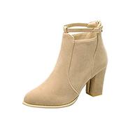 cfpqv Bottines en daim pour femme avec talon bloc - Bottes à talons hauts - Bottes d'automne et d'hiver - Bottes à enfiler - Bottes mi-hautes - Bottes de travail, beige, 41 EU