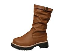 cfpqv Bottines mi-hautes pour femme - En cuir - Avec semelle antidérapante - Bottes d'hiver - Coupe-vent - Légères - Rétro, marron, 39 EU