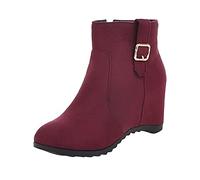 cfpqv Bottines pour femme avec talon compensé - Tige courte - Coupe-vent - En daim - Bottes d'hiver chaudes - Légères - Avec fermeture éclair latérale - Bottines pour femme, Bordeaux, 42 EU