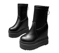 cfpqv Bottines pour femme - Semelle épaisse - En cuir - Bottes mi-hautes - Bottes pointues - Légères - Loisirs - Bottes en cuir - Coupe-vent - Pour l'automne et l'hiver, Noir , 34 EU