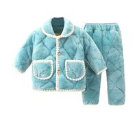 cfpqv Gilrs - Ensemble d'hiver à manches longues en polaire corail épais et chaud, peut être porté en dehors des vêtements de maison - Survêtement de jogging pour fille, vert, 6-7 ans