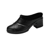 cfpqv Pantoufles pour femmes à bout fermé avec doublure Pantoufles avec talon Pantoufles antidérapantes en cuir Chaussures de marche Chaudes Pantoufles Pantoufles pour l'intérieur et l'extérieur, Noir