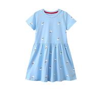 cfpqv Petit enfant-fille-arc-en-ciel-imprimé-bleu-robe d'été de casual pour 2Y à 7Y lapin et hérisson école primaire, bleu, 5 ans