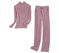 cfpqv Pyjama pour femme - Long - Grandes tailles - Manches longues - Deux pièces - Col montant - Vêtement de détente - Couleur œuf - Haut de pyjama - Taille élastique - Pantalon de nuit, rose, L