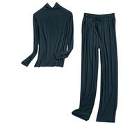 cfpqv Pyjama pour femme - Long - Grandes tailles - Manches longues - Deux pièces - Col montant - Vêtement de détente - Couleur œuf - Haut de pyjama - Taille élastique - Pantalon de nuit, vert, M