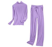 cfpqv Pyjama pour femme - Long - Grandes tailles - Manches longues - Deux pièces - Col montant - Vêtement de détente - Couleur œuf - Haut de pyjama - Taille élastique - Pantalon de nuit, lilas, M