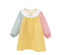 cfpqv Robes pour filles Robes à manches longues Broderies Modèles Robe Trois couleurs Tissu rayé Patchwork Robes Printemps et été Histoires de Noël drôles, jaune, 6-7 ans