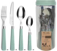 Cfrx-Pradel Essentiel - Ménagère 24 Couverts De Table Pour 6 Personnes - Paille - Acier Inoxydable 18/0, Finition Standard - Vert D'eau