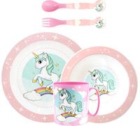 Cfrx-Vaisselle Réutilisable Pour Enfants Unicorn, Assiettes Pour Maternelle, Scoula, Assiette, Bol, Couverts, Tasse 350 Ml, Set De Sevrage Avant Gruau Enfants En Plastique, Licorne