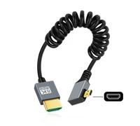CFRY-Câble Micro HDMI 2.1 mâle vers HDMI mâle 8K 60 Hz Câble spiralé extensible coudé à gauche à 90 degrés pour moniteur d'ordinateur portable de caméra HDTV