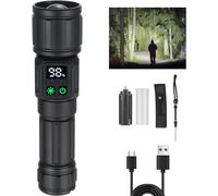 CFRY-Lampe Torche LED Ultra Puissante avec Zoom ¿ Rechargeable USB-C 5000mAh, 9 Modes + Lumière Latérale & Affichage Batterie, IPX4 Résistant à la Pluie pour Chasse, Camping, Urgences