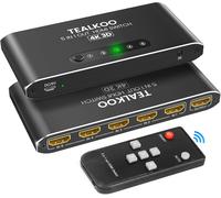 CFRY-TEALKOO Switch HDMI 4K, Multiprise Aluminium 5 Entrées 1 Sortie, Commutateur 5 Ports Avec Télécommande IR, Support 4K 3D 1080P HDCP 2.2 HDR Pour PS5/4 Xbox Blu Ray Lecteur DVD PC TV Box