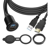 CFRY-USB3.0 & HDMI Embarqué Voiture étanche Câble USB3.0+HDMI 1.4 Mâle à Femelle Fixe Filetée Montage Extension Câble, LED Lampe, Al Boîtier, pour Tableau de Bord Voiture Bateau Moto, 2m/6.5ft
