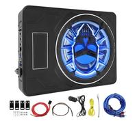 CFTGIW 10 Pouces 800W Slim sous Le Subwoofer Suif de Voiture Actif Salle de Subwoofer à LED Bleu pulsé et Boost de Basse pour Le Système Audio SUV de Camion de Voiture (Blue)