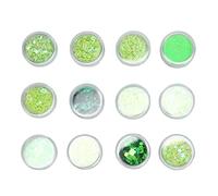 CFTGIW 12 Grilles Paillettes Paillettes Ensembles de à Nail de Ongle Diy Décortiquées 3d Décorations d'art Nail (GREEN)