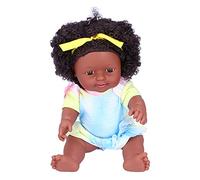 CFTGIW 12 Pouces Belle Simulation Fille Noire Poupée bébé Africain Poupée Enfant Jeu de Rôle Jouet Cadeau d'anniversaire Q12?078C Visage volonté et Noir Mignon Apparence Réaliste Peau et Toucher