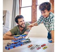 CFTGIW Camion Transporteur de Voitures Jouets Camion Méga Transporteur avec 6 Mini Voitures Véhicules Pliants à Trois Couches Ensemble pour Enfants Garçons Filles d'action Besoin de Cool 2 Est Le