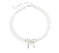 CFTGIW Collier avec Nœud en Perles en Alliage de Fausses Perles avec Pendentif élégant Assorti pour Femme, Collier élégant pour un Rendez-vous Quotidien, un Voyage, 02 K et 6243, Taille Unique (#1)