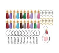 CFTGIW Lot de 200 Porte-clés Vierges en Acrylique avec Bords Polis et Pompons Colorés, Vis à œil, doré, Longue Durée, Pas Bricolage (SILVER)