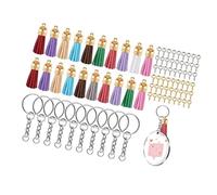 CFTGIW Lot de 200 Porte-clés Vierges en Acrylique avec Bords Polis et Pompons Colorés, Vis à œil, doré, Longue Durée, Pas Bricolage (GOLD)