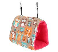 CFTGIW Perroquet Chaud Suspendu Hamac Oiseaux en Peluche Moelleux Nid Maison Balançoire Lit pour Hamster écureuils Motif Hibou et Fond Rose Rouge et Est Rapidement en Tissu Léger à Utiliser Très et
