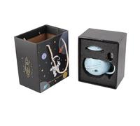 CFTGIW Tasse Mignonne de 400 Ml avec Couvercle et Cuillère, Tasse à café en Céramique à Poignée Ergonomique pour Boire à la Maison, au Bureau ou Lors de Fêtes, entre Amis et en Famille (bleu clair)