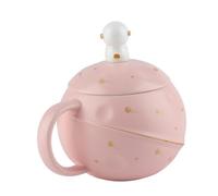 CFTGIW Tasse Mignonne de 400 Ml avec Couvercle et Cuillère, Tasse à café en Céramique à Poignée Ergonomique pour Boire à la Maison, au Bureau ou Lors de Fêtes, entre Amis et en Famille (PINK)