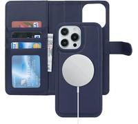 Cfus-For Coque Iphone 15 Pro Max Magsafe Compatible Coque Iphone 15 Pro Max Porte Carte Flip Étui Cuir Portefeuille À Rabat Homme Amovible - Bleu