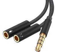 CFUX-Adaptateur Micro Casque, Câble Audio Splitter Jack 3.5mm Mâle à Double 3.5mm Femelle Micro Casque Câble Plaqué Or Compatible avec iPod, Téléphone, Portables, Xbox One, PS4, PC,35cm