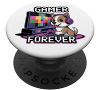 CFUX-Gamer Forever - Chien Mignon avec Casque et Console PopSockets PopGrip Adhésif