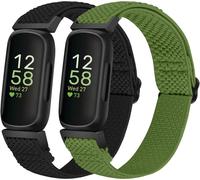 CFUX-Lot de 2 bracelets élastiques en nylon compatibles avec Fitbit Inspire 3/Inspire 2/Inspire/Inspire HR/Ace 3/Ace 2 pour femmes, hommes et enfants, réglables en nylon respirant de rechange