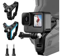 CFUX-Lot de 2 supports de mentonnière pour casque de moto GoPro Hero 13/12/11/10/9/8/7/6/5, pour DJI Osmo Action 2, Insta360 ONE R, AKASO/Campark/YI avec support de crochet en J d'extension