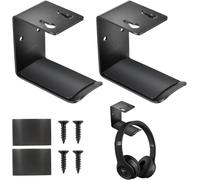 CFUX-Porte Casque 2 Pièces En Métal + 2 Coussins + 4 Vis - Support Mural Universel Avec Fixation Adhésive Ou Vissée (Noir)