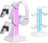 CFUX-Support pour Casque avec 9 Modes d'Éclairage- Support Manette de Jeux pour Bureau - Support de Casque Rotatif et Crochet de Manette Amovible, Gamer Accessoire pour Gamer PC Xbox One PS5,Blanc