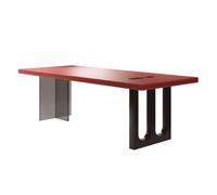 CFY652 Bureau d'ordinateur Bureau de Direction Moderne, Finition Cuir Rouge, Table d'écriture spacieuse et Poste Travail avec Prises Charge Postes de Travail(M)