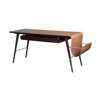 CFY652 Bureau d'ordinateur Bureau en Noyer foncé avec tiroirs et classeurs latéraux, Table d'écriture Robuste for Ordinateur Portable Coussin Cuir de Selle Postes de Travail(M)