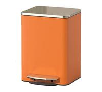CFY652 Intérieur Poubelle moderne avec couvercle, poubelle à marche en acier inoxydable couche extérieure cuir PU, pédale fermeture douce seau intérieur amovible Benne à ordures(Orange,15L)