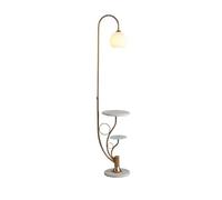 CFY652 Lampe Salon Lampadaire Moderne en Arc avec Plateau, Lampe sur Pied for Salon avec Abat-Jour en Verre et Base en marbre Lampadaire