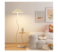 CFY652 Lampe Salon Lampadaire Moderne en Arc doré du Milieu du siècle avec étagère, lampadaire avec Abat-Jour en Tissu plissé et Base en marbre for Salon, Chambre à Coucher, Foyer Lampadaire(Blanc)
