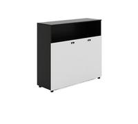 CFY652 Multifonctionnel Bureau Trois Portes avec cloison de Rangement, Armoire Basse en Bois Serrure, données, Blanc et Noir Classeur Mobile