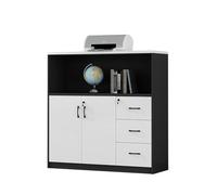 CFY652 Multifonctionnel Classeur en Bois Blanc et Noir à Double Porte avec Trois tiroirs Classeur Mobile