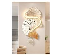 CFY652 pour la Maison Horloge Murale 3D à Suspendre, Sculpture en Forme de Feuille Ginkgo, lumière réglable silencieuse sans tic-tac avec télécommande Horloge décorative(Beige,55x94cm)