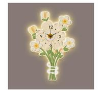 CFY652 pour la Maison Horloge Murale décorative à Fleurs avec télécommande, horloges murales silencieuses sans tic-tac, Sculpture Suspendue Horloge décorative(Yellow,50 * 74cm)