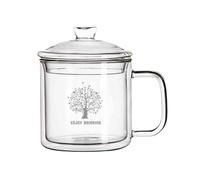 CFY652 Verre a Eau Tasse à thé en verre double paroi, 414 ml (14,2 oz), borosilicate transparent, avec couvercle et anse Verrerie