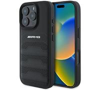 CG Mobile AMG AMHCP16XGSEBK Étui de Protection pour iPhone 16 Pro Max 6,9" Noir Étui Rigide en Cuir avec Lignes gaufrées Logo Noir