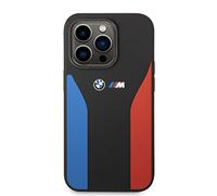CG MOBILE BMW BMHCP15L22SCSK Coque pour iPhone 15 Pro 6,1" Noir Silicone Rayures Bleues et Rouges M Collection